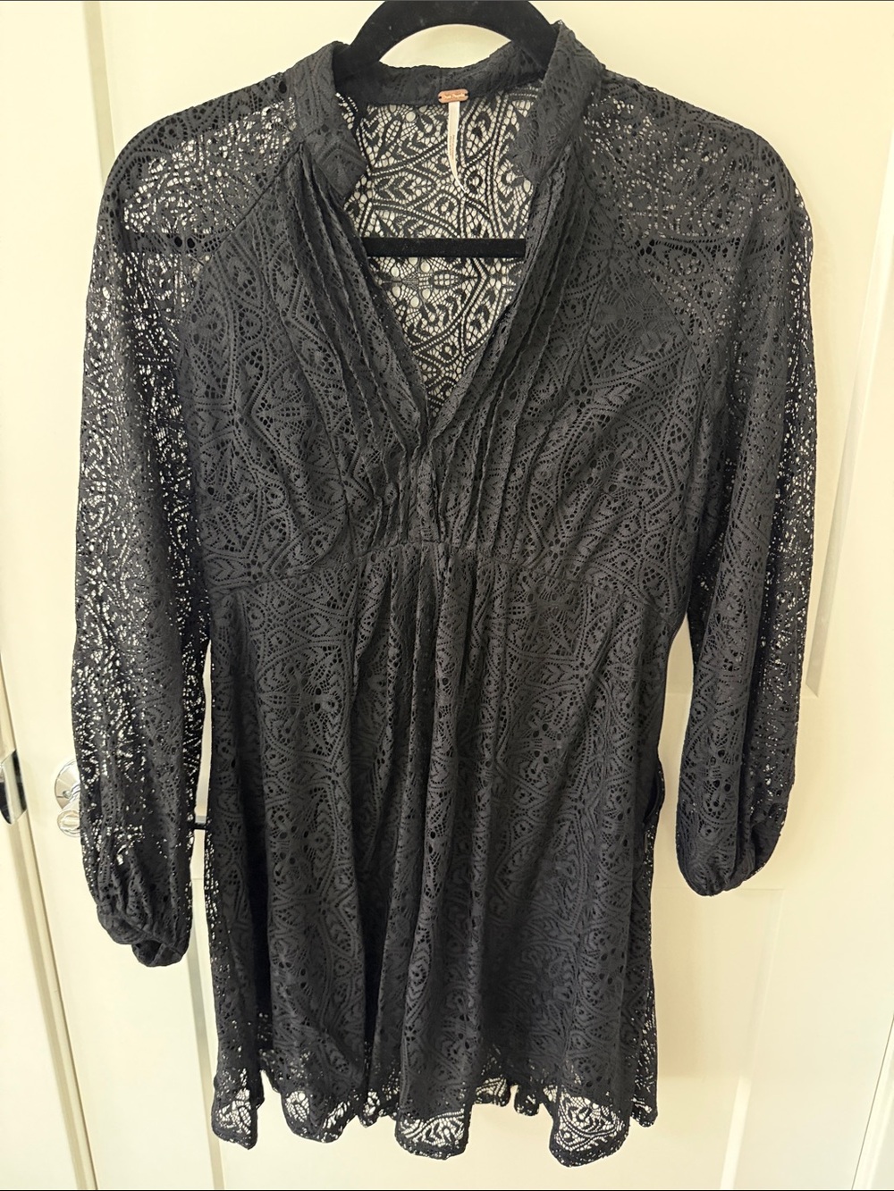 Free People Black Lace Long Sleeve Peasant Tunic